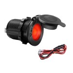 Car lighter / cigarette socket, for 12V, 120W, waterproof, cylindrical overload safety included, red color led